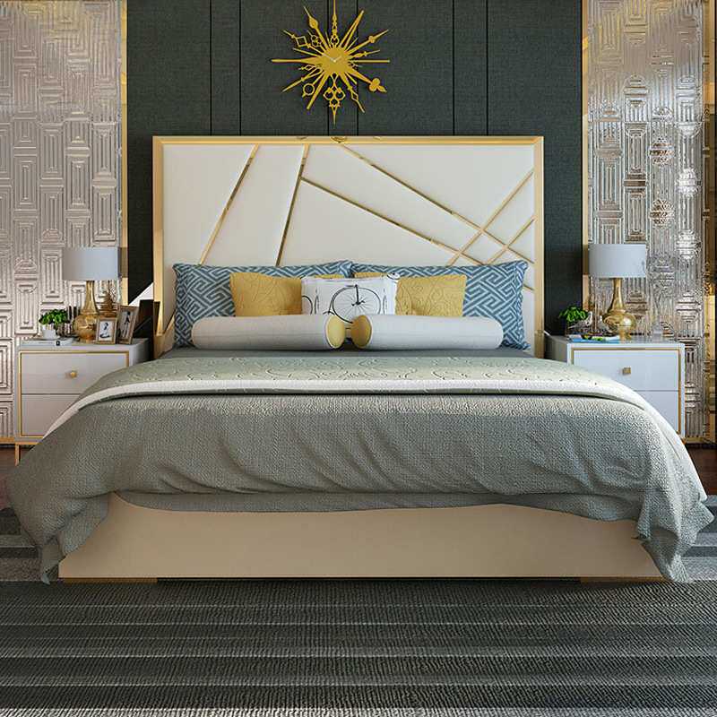 轻奢后现代简约美式主卧双人床1.8米婚床北欧式1.5m皮艺储物软