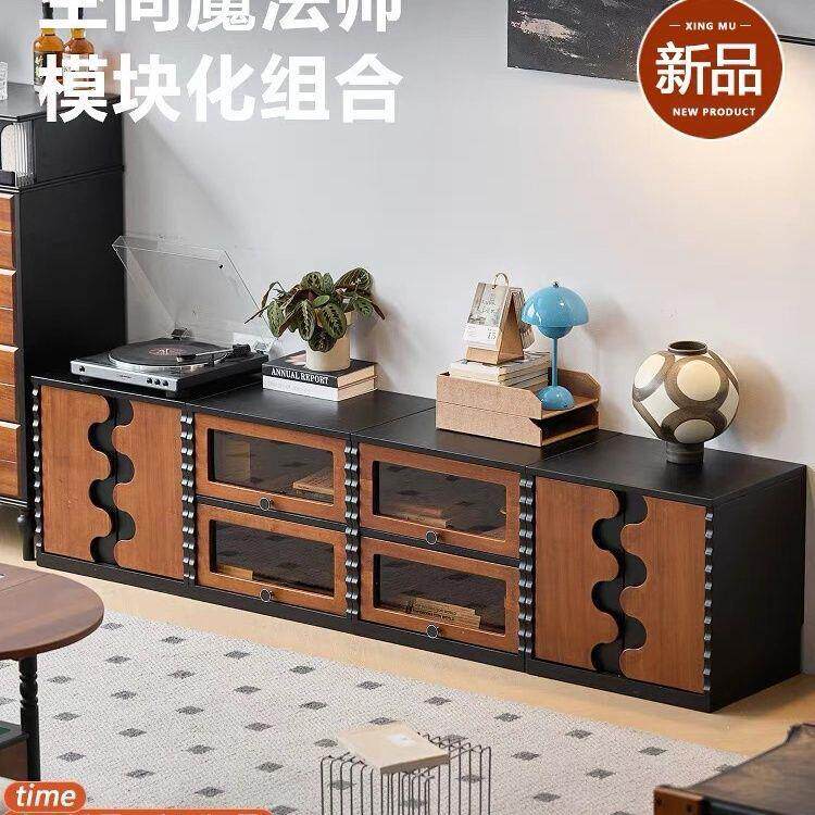 法式中古复古组合电视柜床头柜客厅模块组合柜实木小户型美式收纳