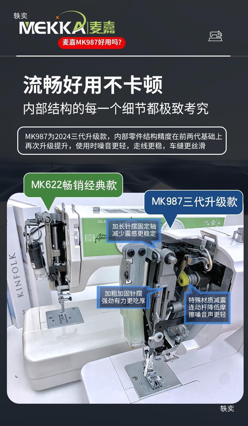 MEKKA麦嘉缝纫机MK987电动多功能家用小型电子绣花重机带锁垒德株