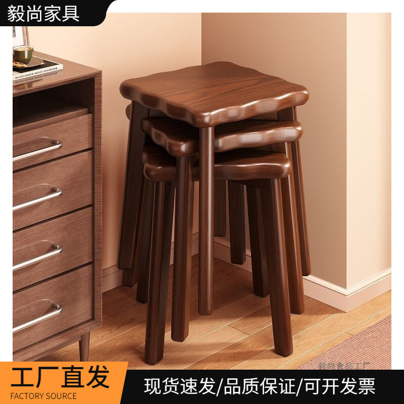 复古梳妆凳家用小矮凳结实餐桌椅可叠放高凳客厅备用凳方板凳