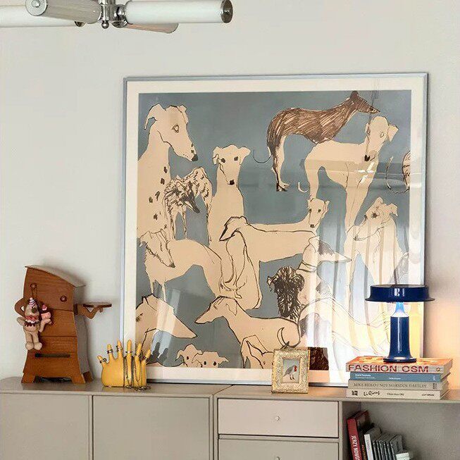 中古包豪斯艺术装饰画氛围感小狗的挂画宠物店韩式INS风房间布置