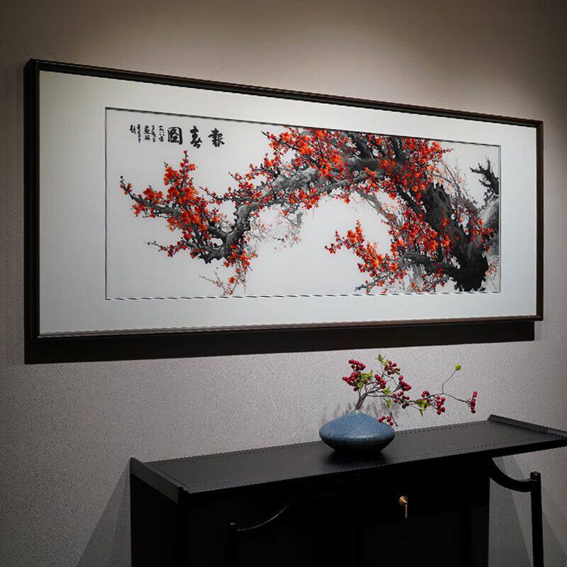 苏绣新中式风格报喜图纯手工刺绣客厅沙发背景书房装饰画成品带框