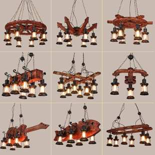 美式复古船木头吊灯工业风创意网咖酒吧台装饰美发店餐厅麻绳吊灯