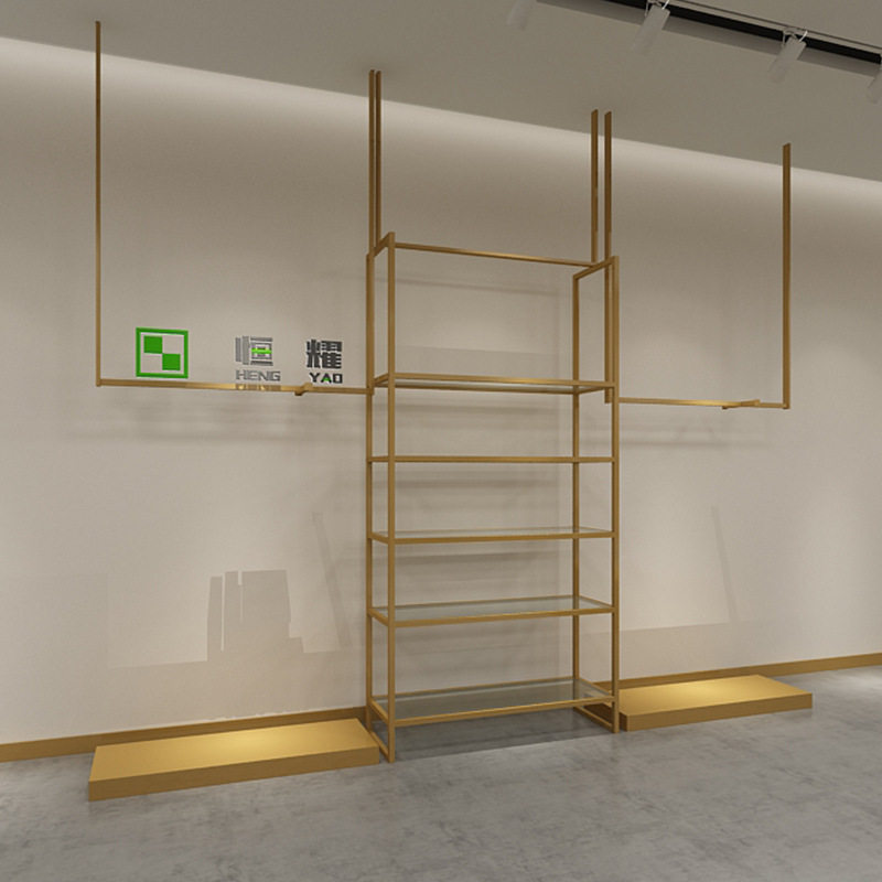 服饰展示架钢木服装店展示货架挂衣服落地式中岛架现代简约