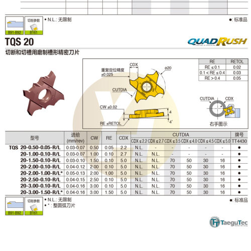 韩国特固克数控切槽刀片TQS 20-1.00-0.10-L TT4430切断磨制槽型