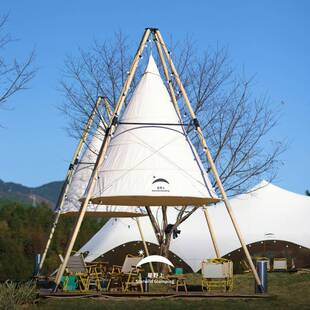 沙滩营地灯笼帐篷酒店民宿露台餐饮接待度假农庄竹节锥形吊笼帐篷