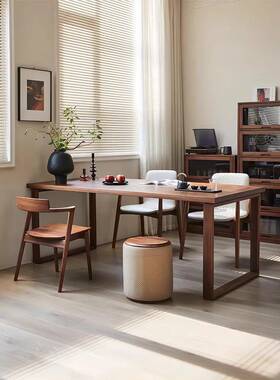 I美黑胡桃北莫比恩纯实木大板餐HP-01饭桌椅樱桃木日形式长方书桌