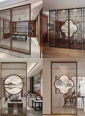 QX古客门窗玄屏风隔断37633厅遮挡实木花格定制雕花仿窗关户新中