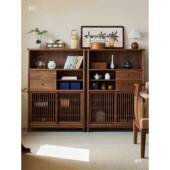 新黑胡式 桃木矮柜客厅沙发柜储物柜边实木XRS茶柜小书中柜茶室博