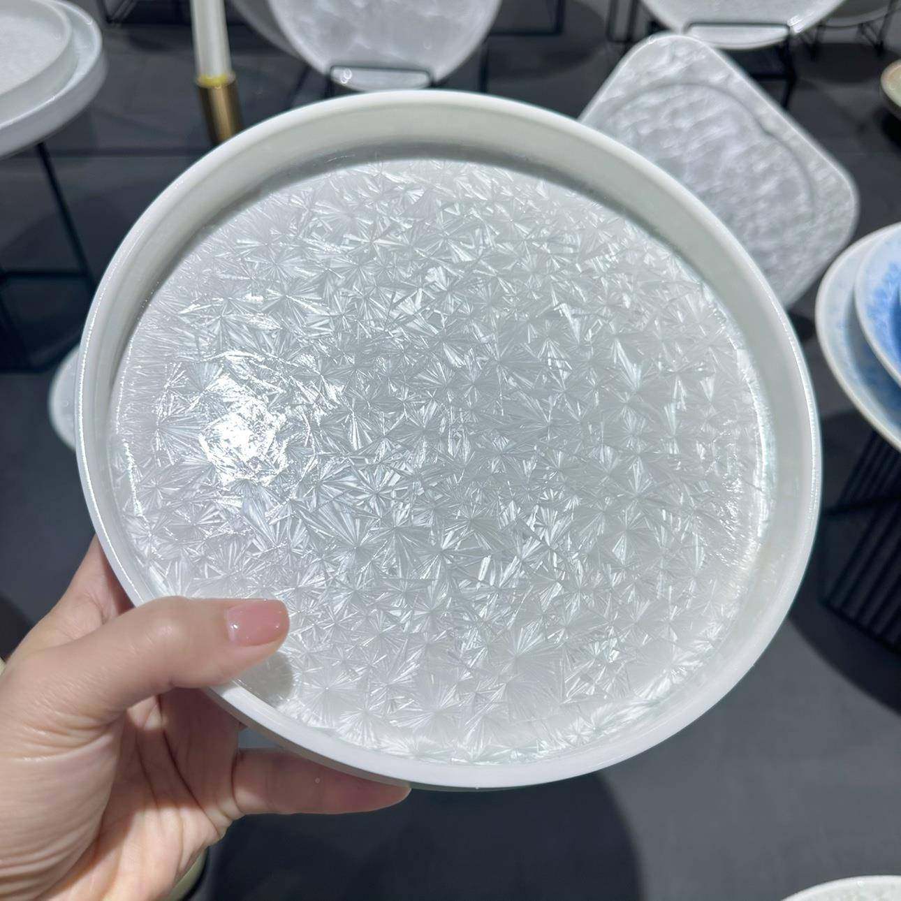 中式瓷壶承茶盘茶托窑变白冰茶点F77TH65S盘当西餐盘平盘浅陶花盘