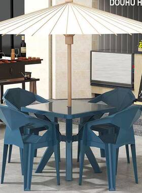餐塑桌庭院料桌椅组合大排档餐桌子夜市烧烤桌椅防WHJ水防出晒口
