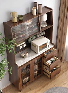 实木餐厨边柜现代约客厅柜茶水柜房储物柜收USS纳简柜橱柜一体酒