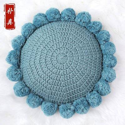 圆形带毛球抱枕约编章鱼风抱Z18018枕上用沙发办公室靠垫枕床手简