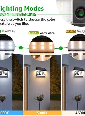 式三色太阳能门牌灯数XJV字贴字母纸太阳能门号灯遥牌控太阳能标