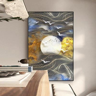 新中式抽间象酒店大厅装饰画鸟SOW廊宾馆走过道挂画竖飞版样板挂