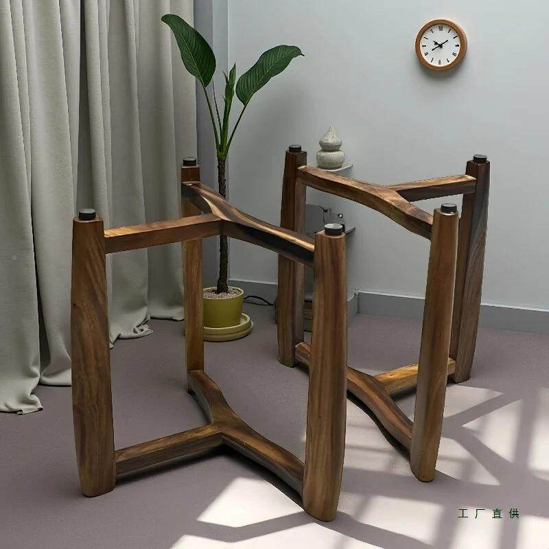 榆木木方圆脚架桌腿大茶板实木支架理石岩板275三餐桌腿台茶桌支