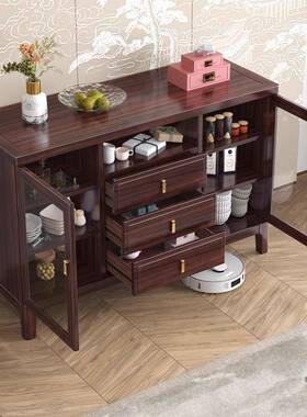乌木实木餐边柜客金厅储物柜轻奢茶水柜新靠中式餐DWH墙厅柜子玄