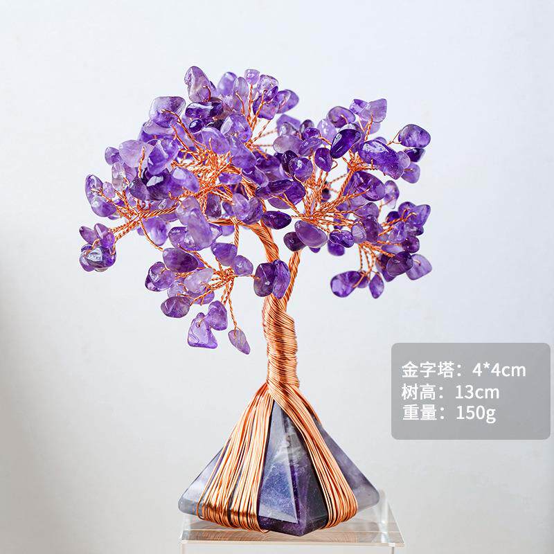 天家然水艺晶碎4cm金字石树摆件紫粉白水晶金字石塔七彩碎树居装
