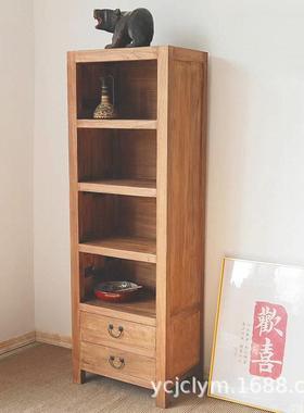 榆木书柜实木书架橱落格地柜客厅展SVE示老柜置物架靠墙子书立柜