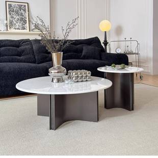 意极简天然奢石里OOX冰玉茶几组客厅家用大理合石式茶几设卡计师2