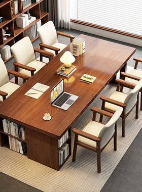 全实木板书桌厅书家用书柜一体办学公习电脑桌现代客简约LKK房写