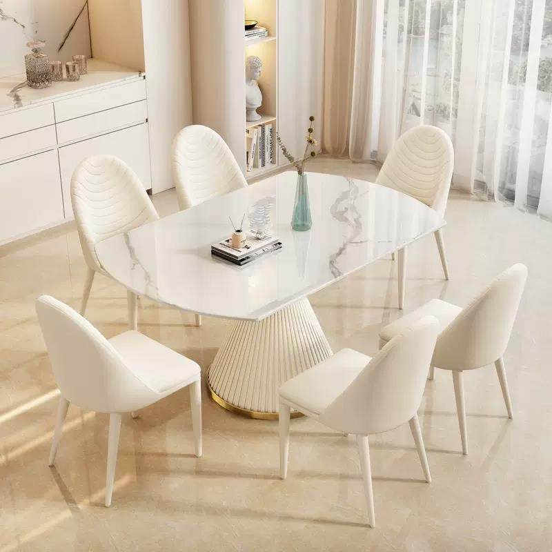 8V轻奢伸奶亮光岩板餐桌小户型家用现缩代简风约YX870#伸轻油奢圆