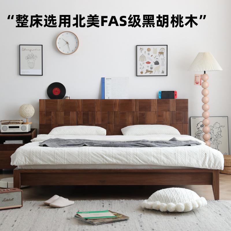 桃黑胡桃型木18米床现代简约实木樱木白橡XDR木小户婚床2*2..2米