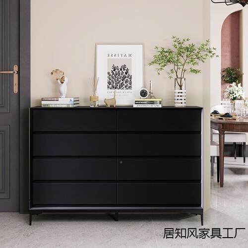 实木八靠斗抽屉边柜斗柜客厅WFP黑墙边储物柜床色尾抽屉式收纳柜