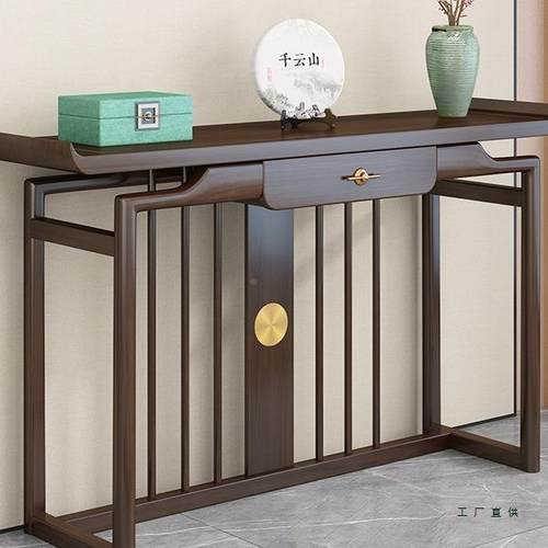 新中式玄关实木中式奢供LXZ桌条进门入轻户玄关案桌简约供台玄关