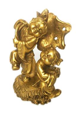 铜和荷花二摆件金童玉女铜器金属工艺品人物