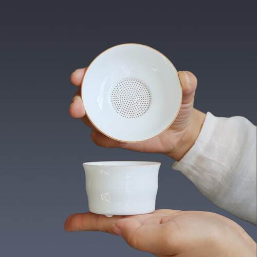 青瓷白瓷茶漏茶叶过滤器陶瓷滤网影青简约带底座陶瓷功夫茶具配件