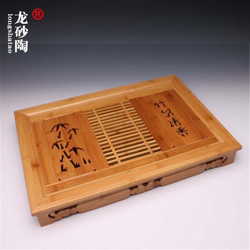 龙砂陶功夫茶具竹木制杯架茶盘抽屉式排水茶海托盘木质茶盘