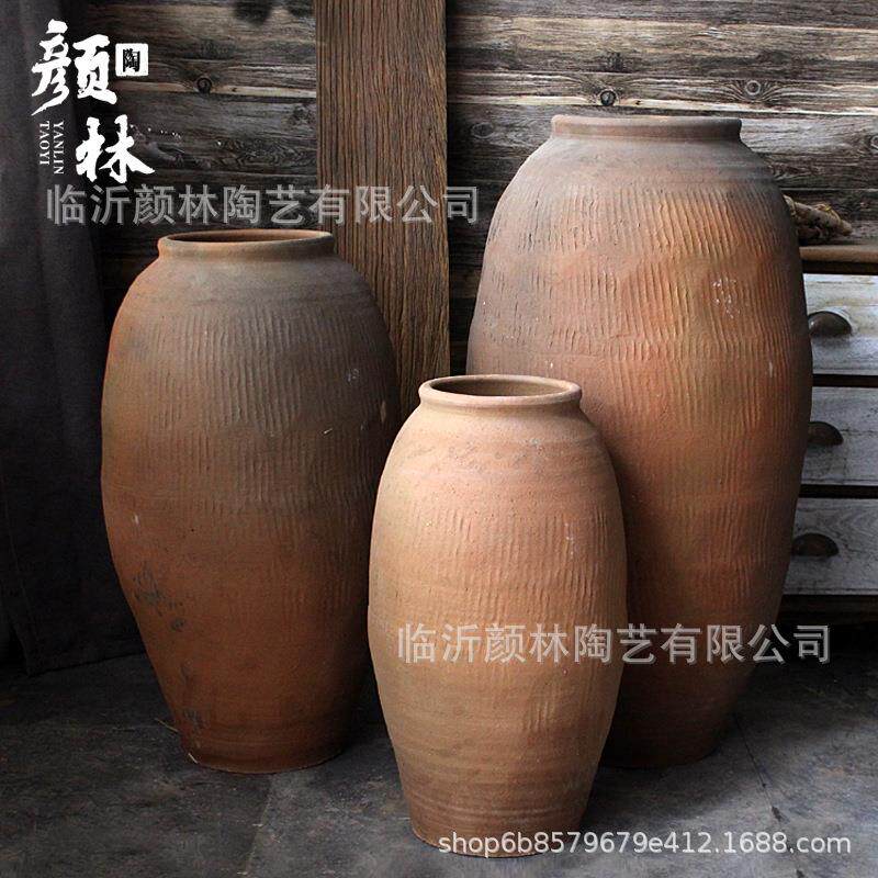翁缸粗陶装饰做旧陶罐复古落地花瓶组合禅意土罐仿古中式艺术老罐