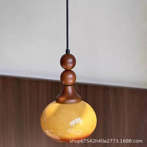 中古南洋风床头小吊灯法式复古设计师单头实木玄关卧室吧台吊线灯