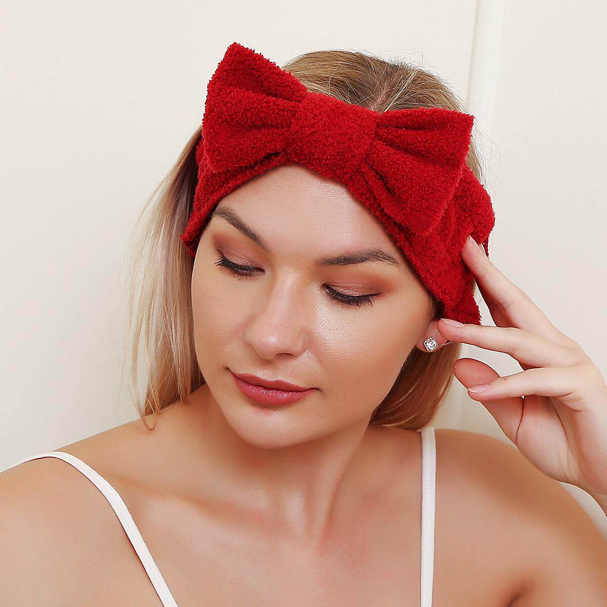 韩版宽边蒸汽绒蝴蝶结发带可爱少女生洗脸束发带仙气毛绒纯色头带