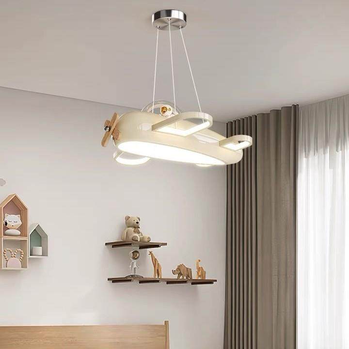 创意卡通飞机灯儿童房吊灯奶油风卧室灯男孩女孩房间灯全光谱吊灯