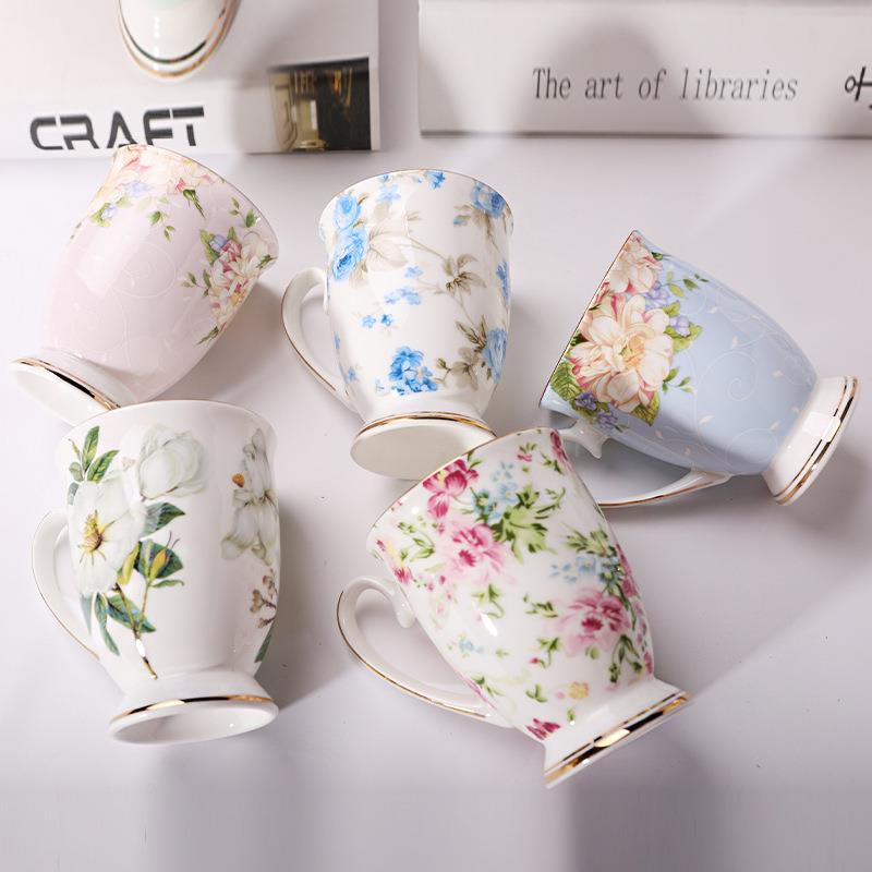 骨瓷马克杯皇室杯茶杯田园风下午茶红茶杯家用办公杯