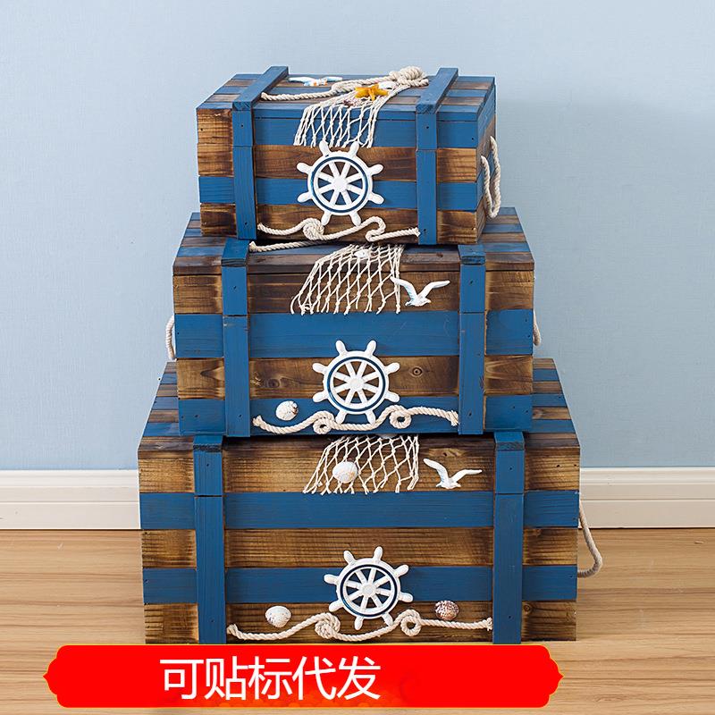 新品地中海风格 木质做旧色收纳箱玩具收纳柜家居装饰品摆件