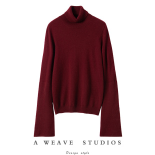 纯羊绒毛衣套头24秋冬新款 高领羊绒衫 酒红色双层大廓袖 爆爱巨美
