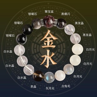 天然水晶五行手串喜用金补水木缺火土手链男女多宝聚宝盆平衡饰品