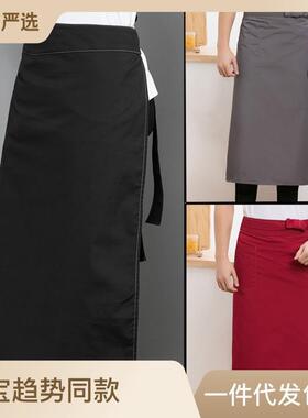 围裙男厨师半身加长酒店西餐咖啡厅服务生烘焙料理黑色帆布围群