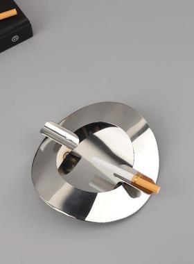 现代简约圆形不锈钢金属烟灰缸装饰摆件客厅卧室酒店软装家居饰品