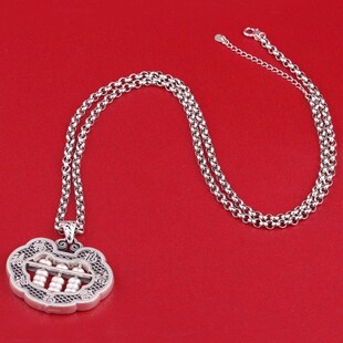 999纯银如意算盘吊坠男女毛衣链长款O字链复古做旧百搭项链银配饰