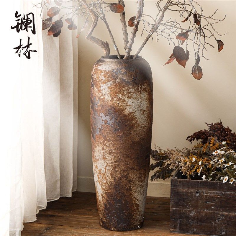落地大花瓶陶瓷摆件中式复古陶罐客厅酒店装饰品插花干花粗陶瓷瓶,家居饰品,花瓶,淘宝优惠券,粉丝福利购,淘宝优惠卷