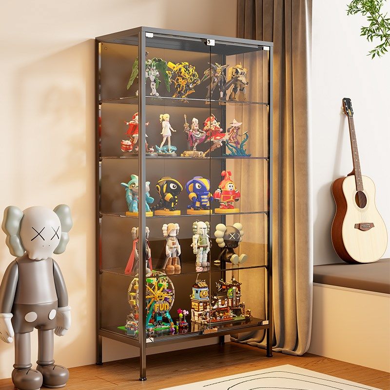 手办柜玻璃展示柜痛柜钢制带门书柜防尘透明模型收纳柜玩具储物架