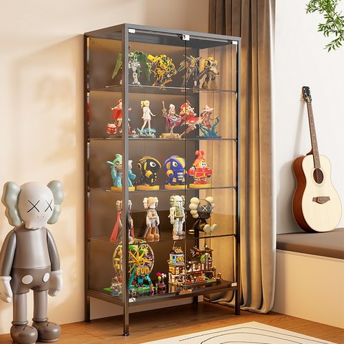 手办柜玻璃展示柜痛柜钢制带门书柜防尘透明模型收纳柜玩具储物架