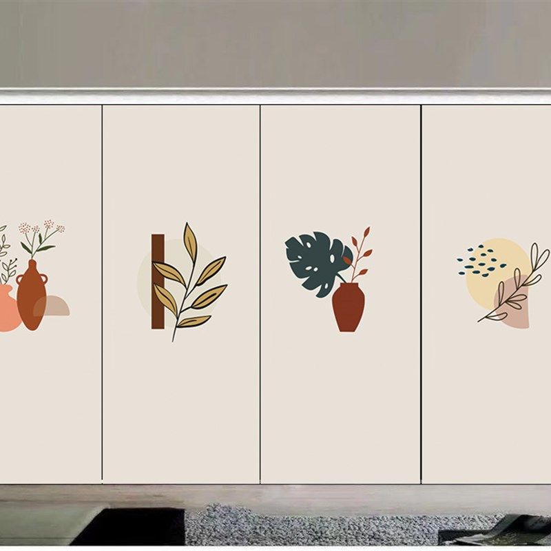 简约现代抽象衣柜贴纸移门玻璃膜推拉门翻新木橱翻新房门遮挡装饰