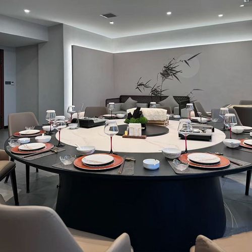 酒店大圆桌电动餐桌自动旋转15人20人圆台包厢饭店岩板火锅桌2米