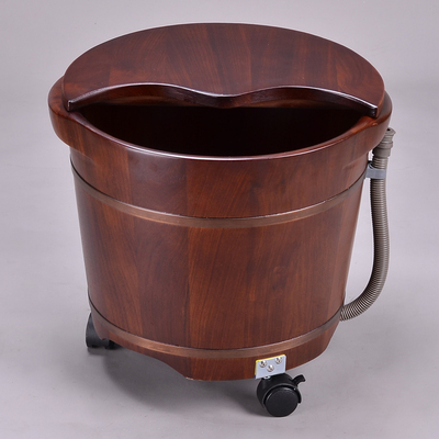 足浴桶泡脚木桶洗脚木盆带轮子排水按摩桶家用过小腿花梨木养生盆