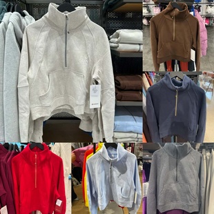 代购 lululemon Scuba系列 女士薄绒短款宽松半拉链烟囱立领卫衣